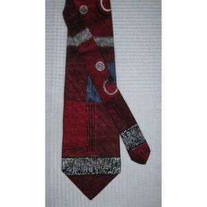 Cool Red Black Blue Gray Necktie Cerruti CXIII Abstract Patterned 100% Silk Tie